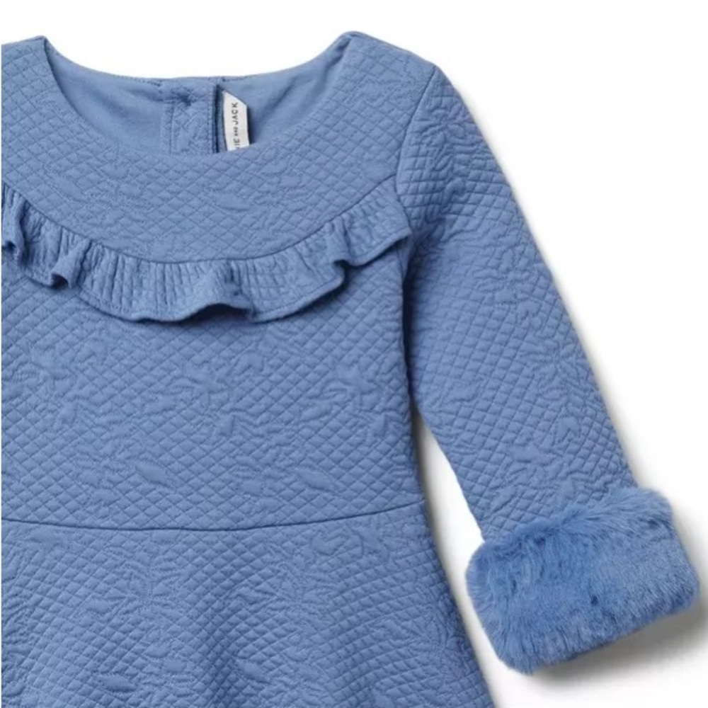 Janie and Jack Floral Jacquard Faux Fur Cuff Dress 2T